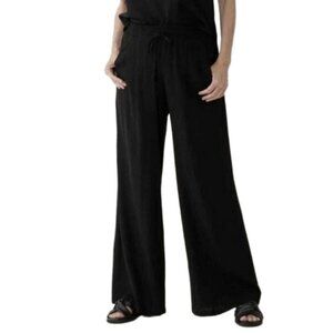 New Brian Bailey Black Linen Blend Wide Leg Pants Size Medium bin 3L